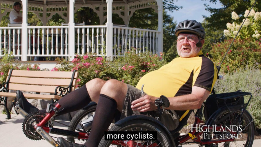 Senior man on a reclining bicycle