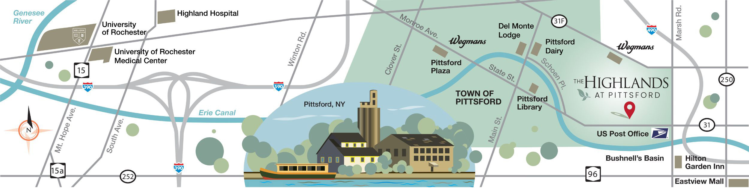 Map-Highlands-at-Pittsford Map of The Highlands at Pittsford surrounding area