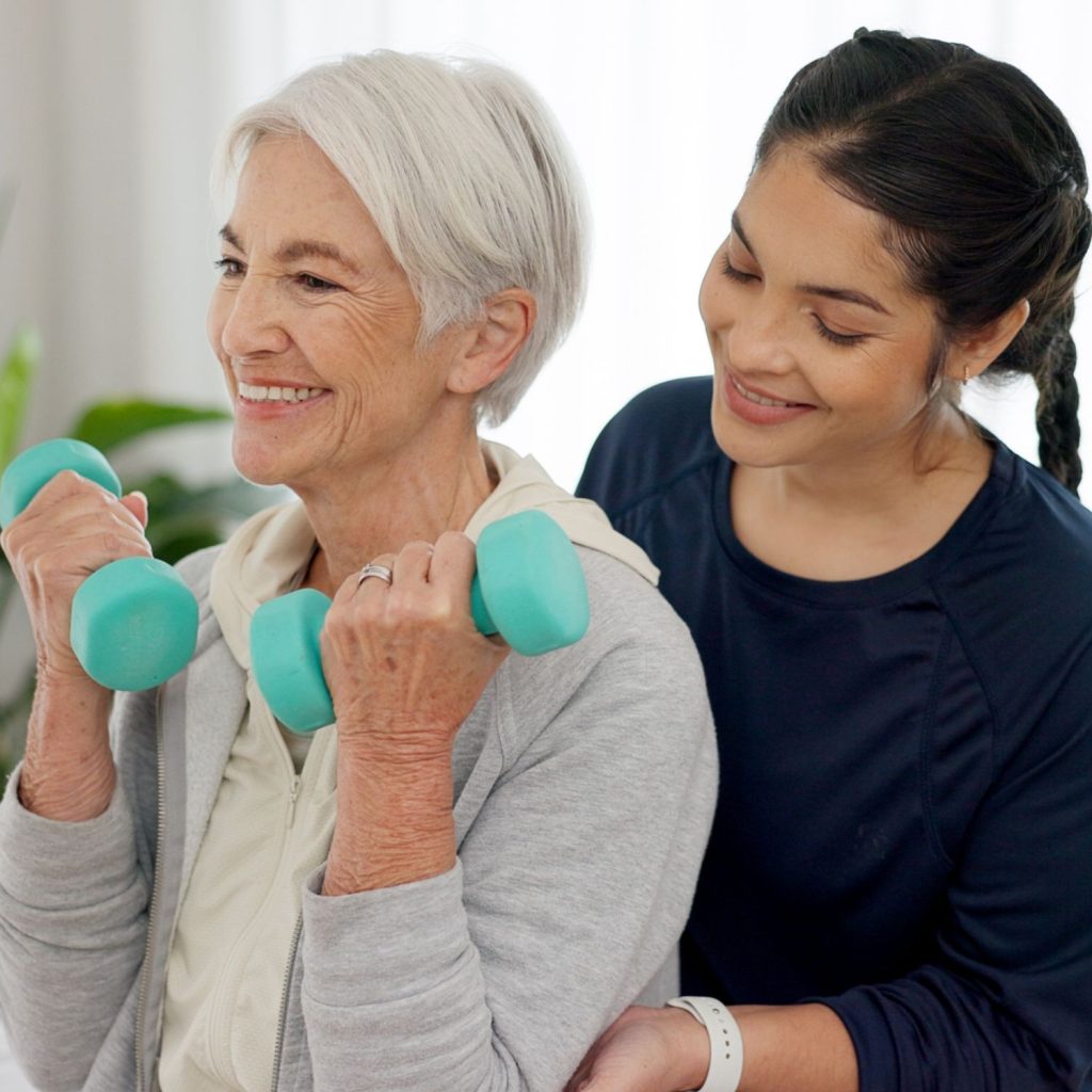 A caregiver with a rehabilitation client