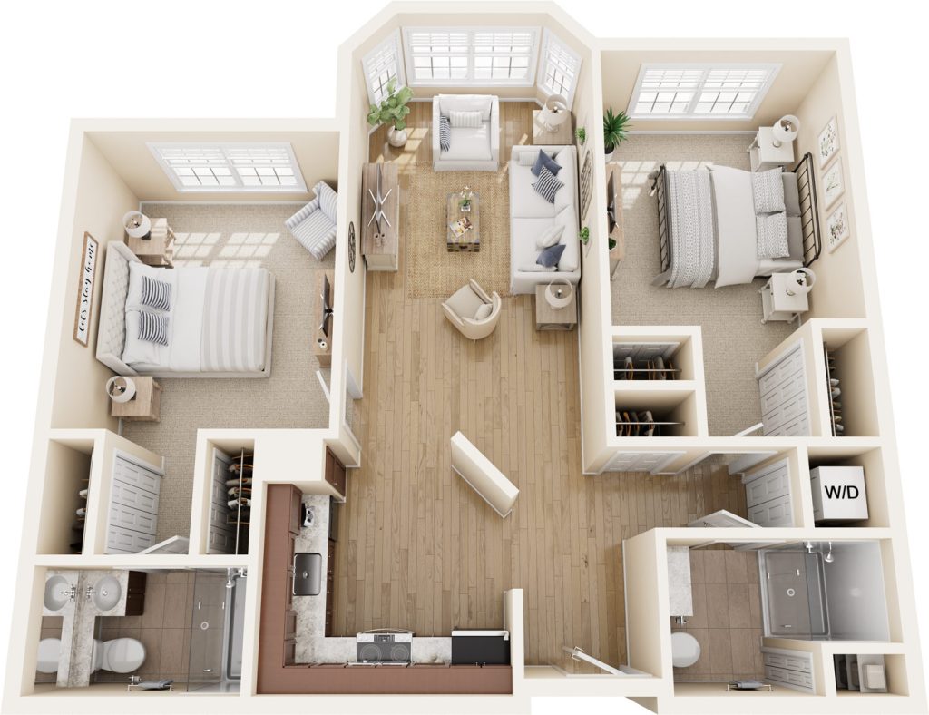 Apartment floor plan 3D rendering