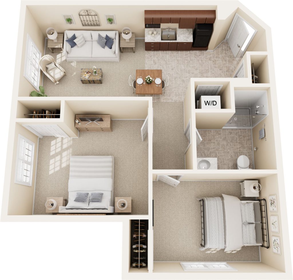 Apartment floor plan 3D rendering